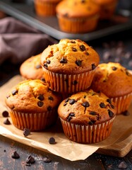 Stack of chocolate chip muffins