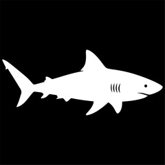 Flat black silhouette of a shark, minimal design, white background.
