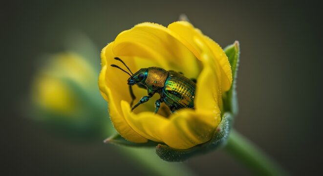 Beetle in yellow flower bud