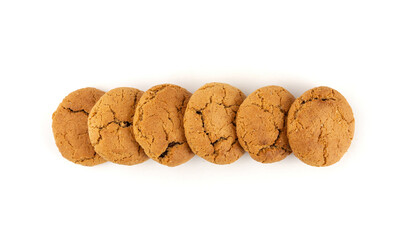 Chocolate cookies with chocolate filling isolated, brown round biscuits, broken sweet cocoa pastry