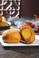 Traditional Chinese Mooncakes with Salted Egg Yolk Ham Filling Mid-Autumn Festival Pastries Handmade Reunion Celebration