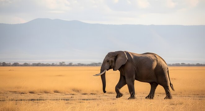 African Elephant in a Golden Savanna Landscape. - Powered by Adobe