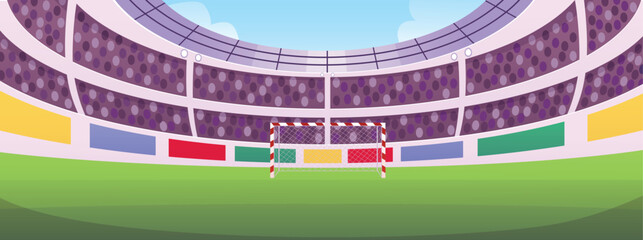 Football soccer stadium vector flat illustration, soccer sport team games court, arena rounded shape with football goal © sabelskaya