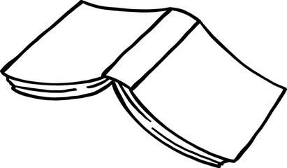 Hand Drawn Open Book  outline black and white.
