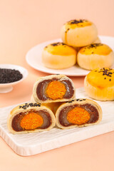 Handmade Egg Custard Cake with Red Bean Paste Filling Traditional Asian Dessert Snacks