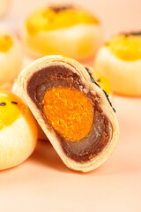 Chinese Moon Cake Cross Section with Egg Yolk and Bean Paste Filling Traditional Dessert