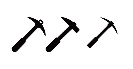 A set of different pickaxe and mining hammer icons in vector format, representing construction and industrial tools.