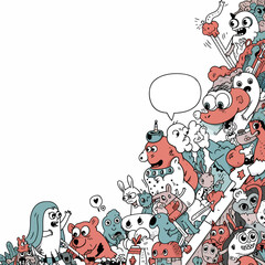 Fototapeta premium Crowd of Doodle Monsters