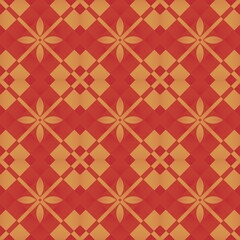 Seamless red vintage floral pattern with rose, damask, and swirl ornaments for retro wallpaper, textile, or fabric decoration