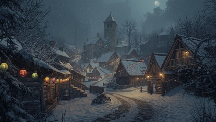 winter landscape with castle and snow