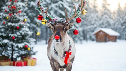 a reindeer with christmas decoration 