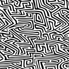 Seamless pattern, abstract doodles, curls, maze, vector background