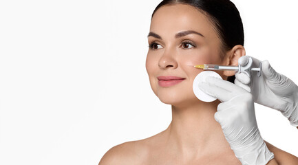 Beauty injections into beautiful face. Smoothing of mimic wrinkles around eyes using beauty...