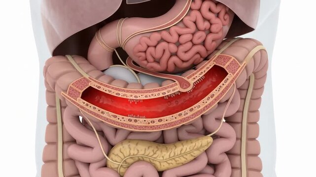 Detailed 3D Animation of the Human Digestive System Demonstrating Colon Function and Anatomy for Medical and Educational Purposes