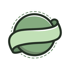 Flat Green Badge Icon with Blank Ribbon Banner for Logo, Label, Emblem, and Sticker Design