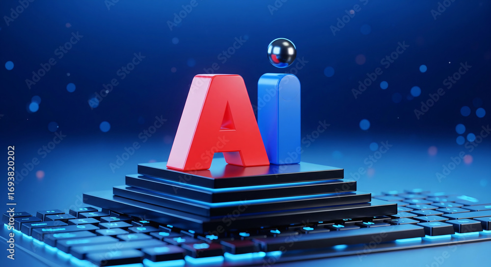 Poster ai on keyboard for future technologies and development, machine learning concept