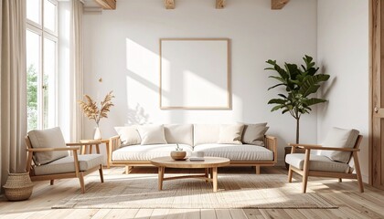 Bright Scandinavian Living Room with Wooden Accents