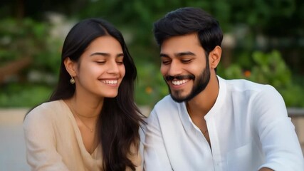 A man and woman are smiling for the camera. The woman is wearing a necklace and the man is wearing a white shirt - Powered by Adobe