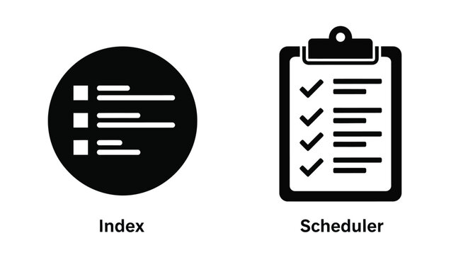 Vector illustration of icons of a list and a clipboard with checklist, representing index and scheduler