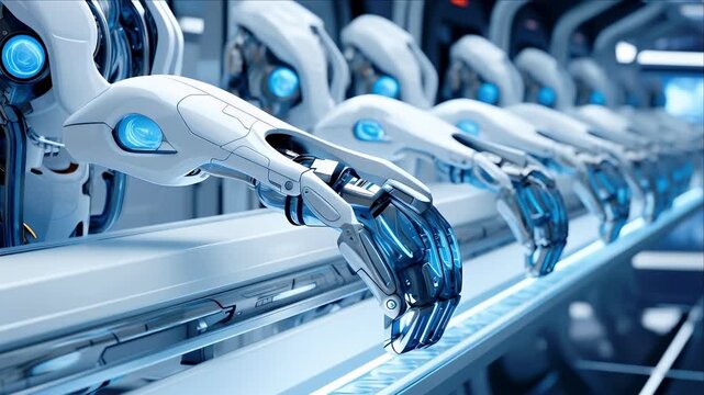 "未来の自動化: メタリックなロボットアームの精密な製造"