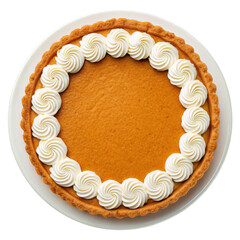 Pumpkin Tart with Swirled Cream Topping isolated on White Background