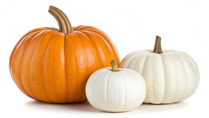 Obraz premium Orange and White Pumpkins Isolated on White Background
