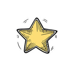 Hand drawn yellow sheriff star badge with black outline and sketch lines isolated on white background flat minimalist vector illustration for western or cowboy concept design element