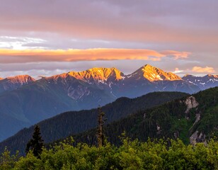 Majestic mountain range at sunset