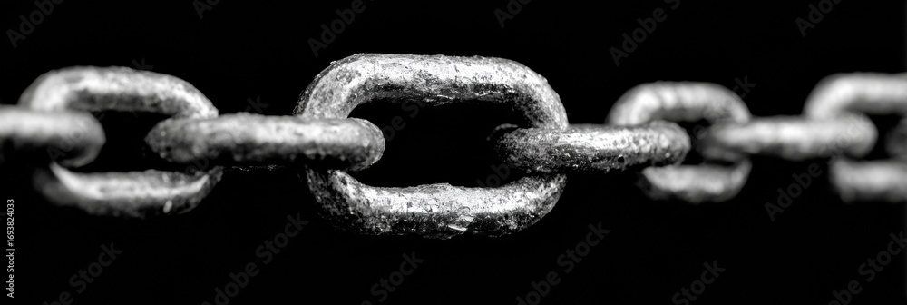 Aufkleber close-up view of a metal chain link showcasing texture and details of the linked segments against a 