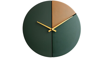 Modern wall clock with minimalistic green design and gold hands, ideal for contemporary home isolated on a transparent background.png, Modern wall clock with minimalistic green design and gold hands, 