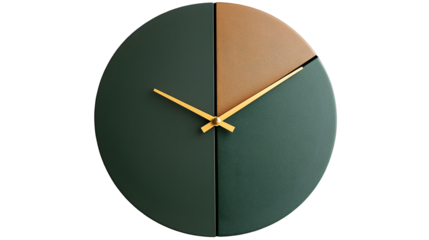 Modern wall clock with minimalistic green design and gold hands, ideal for contemporary home isolated on a transparent background.png, Modern wall clock with minimalistic green design and gold hands, 