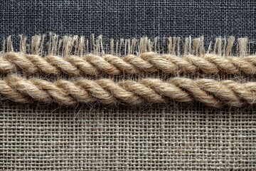 Beige rope border on burlap fabric