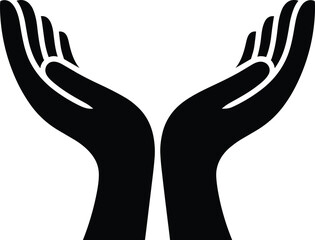 Two open hands silhouette symbol representing care, support, giving, charity, donation, protection, prayer, faith, hope, and helping concept