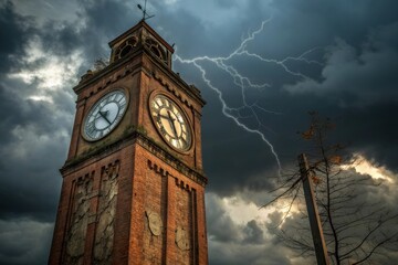 A broken, rusted clock face stuck at midnight,