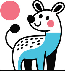 Whimsical spotted creature with playful pink circle and blue accents