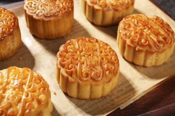 Traditional Chinese Mooncakes with Decorative Patterns for Mid-Autumn Festival Celebration