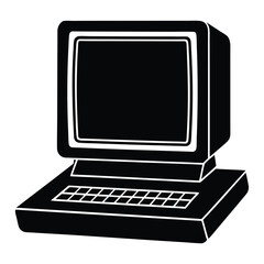 Old computer monitor and keyboard silhouette vector