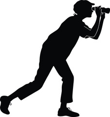Silhouette person leaning forward photographing with camera vector