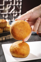 Traditional Chinese Mooncake with Salted Egg Yolk - Mid-Autumn Festival Pastry