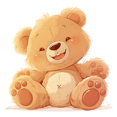 A cute cartoon bear illustrated in a playful and charming style. The bear has a soft, friendly expression, rounded shapes, and warm colors, perfect for children’s books, stickers, or T-shirt designs.