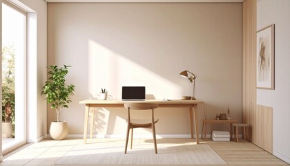 Bright Minimalist Scandinavian Home Office Interior