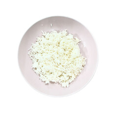 Steaming Bowl of Cooked Rice: A high-angle shot captures a freshly cooked rice, with its fluffy and inviting texture. A culinary staple ready to be enjoyed. PNG 