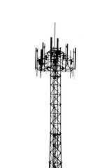 PNG Communication Tower Silhouette: A stark, high-contrast image of a towering communication tower, its intricate structure silhouetted against the sky.