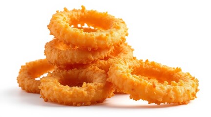 Crispy Golden Onion Rings Stack isolated on White Background