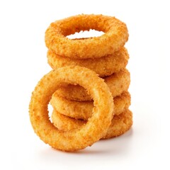 Crispy Fried Onion Rings Stack on White Background