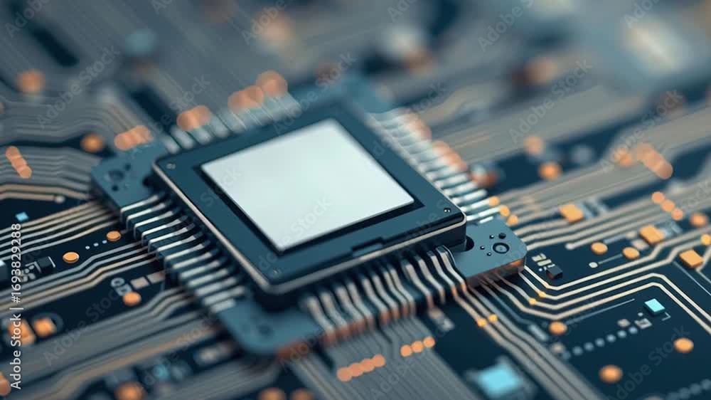 Poster close up view of microchip circuit board showcasing intricate electronics, processor technology, har