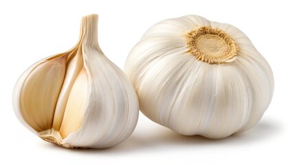 Fresh Garlic Bulb and Cloves Isolated on white background