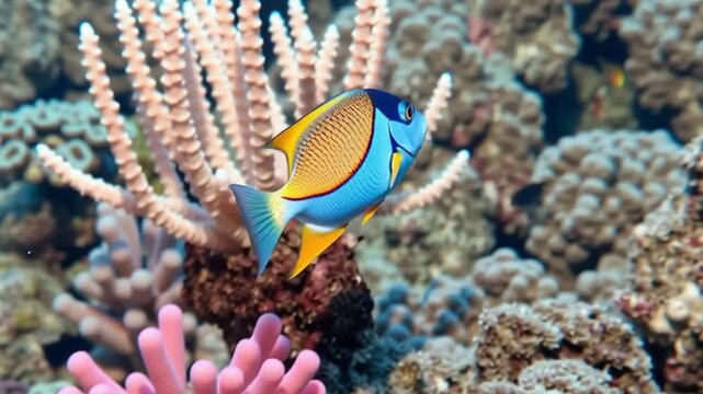 Vibrant Tropical Fish Swim Gracefully Among Colorful Coral Reefs Showcasing Beauty of Marine Life in Underwater Ocean Ecosystem