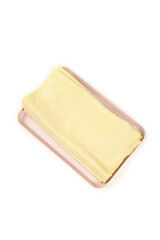 Fresh Handmade Tofu Skins Raw Yellow Sheets on Wooden Board Asian Cooking Ingredient