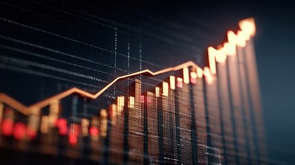 Illuminated Financial Growth Chart with a Dynamic Ascending Arrow on a Digital Grid